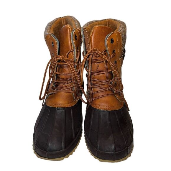 Torrid Womens Size 7 Duck Boots Sweater Style Upper Black Brown Lace Up - Picture 2 of 9
